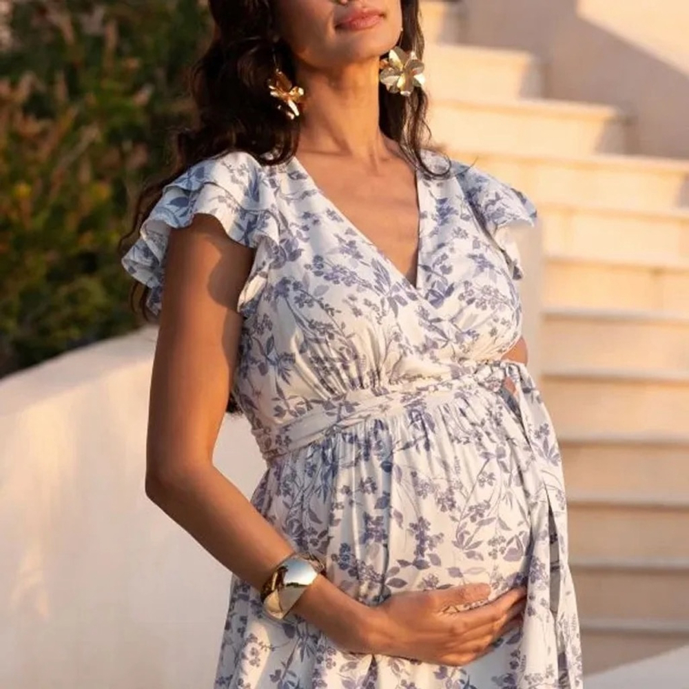 SERAPHINE Luxe Blue Floral Wrap Maxi Dress – Maternity & Nursing